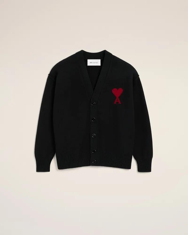 AMI Paris Ami de Coeur Strickjacke aus schwarzer Wolle Schwarz Unisex Schwarz