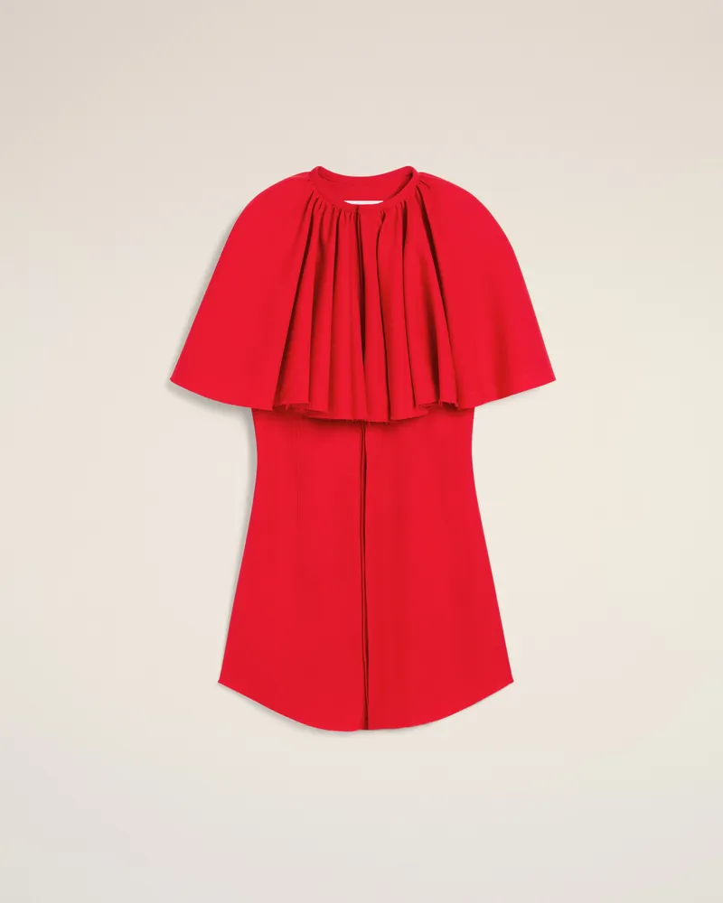 AMI Paris Rotes Hemdkleid aus Wolle mit Rüschen Rot - Größe für Damen Poppy