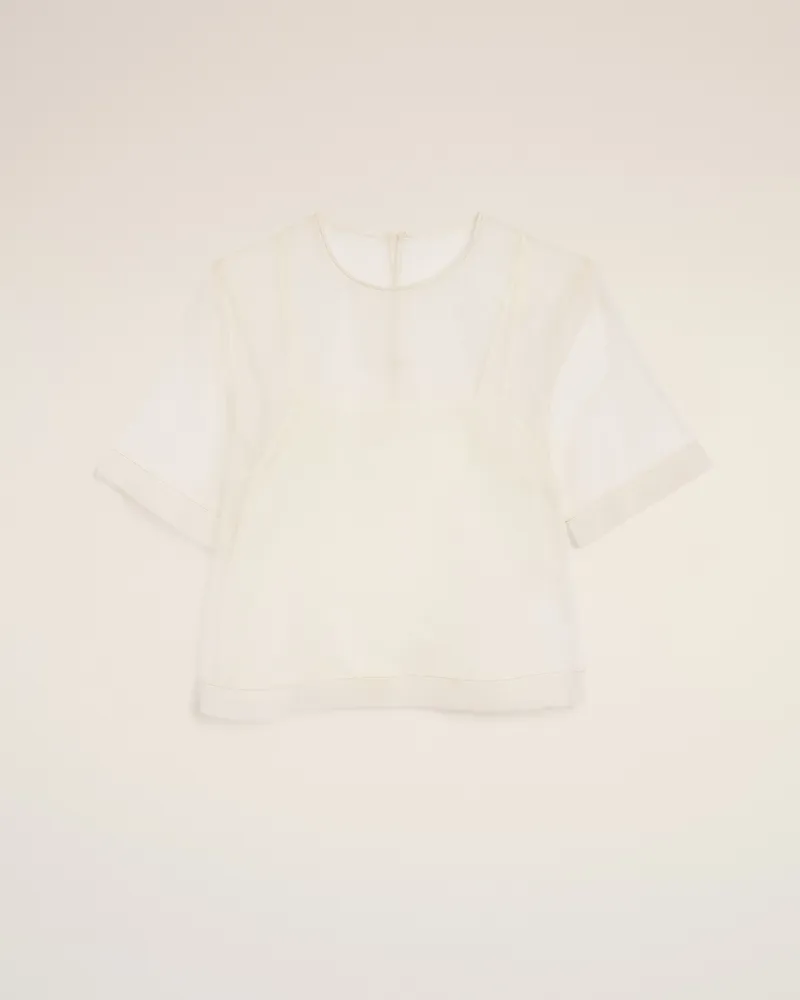 AMI Paris Weißes Seidenoberteil mit kurzen Ärmeln und transparenter Unterlage Weiß für Damen Weiss