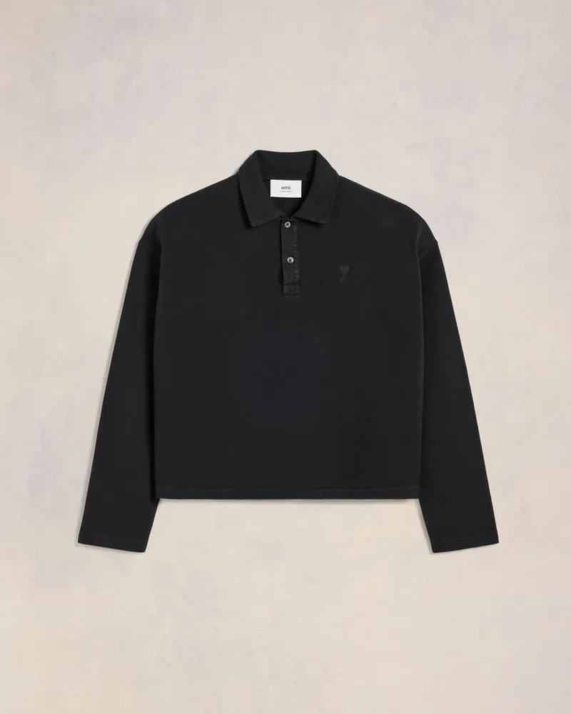 AMI Paris Ami de Cœur Langarm Polohemd Schwarz - Größe Unisex Schwarz