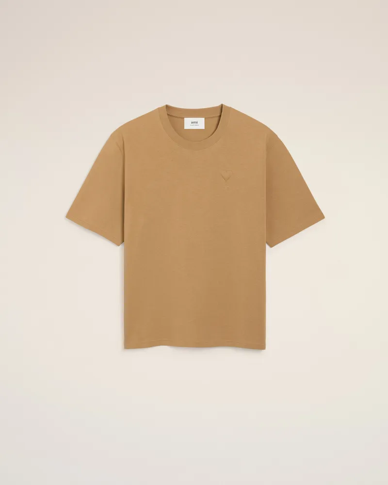AMI Paris Ami De Coeur T-Shirt mit Cosy-Fit aus brauner Baumwolle Braun Unisex Camel