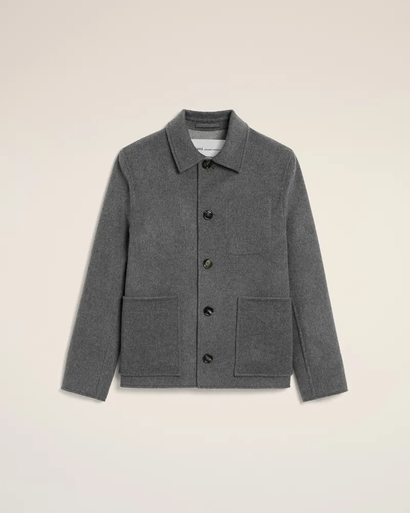 AMI Paris Grauer Blouson aus Wolle und Kaschmir mit Knöpfen Grau - Größe für Herren Kohlenstoffgrau