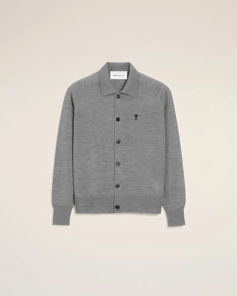 AMI Paris Grauer Ami De Coeur Cardigan aus Wolle mit Hemdkragen Grau für Herren Heather