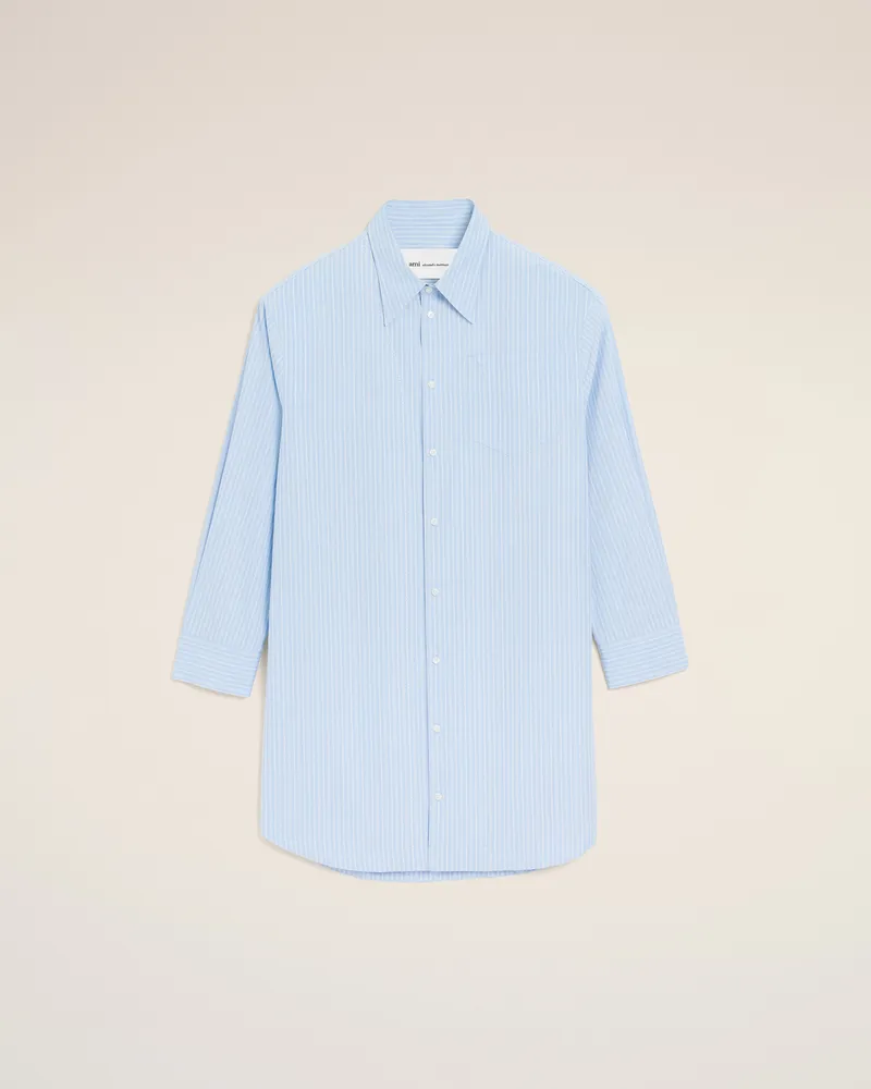 AMI Paris Breites Ami De Coeur Hemdkleid aus blauer Baumwolle Blau Unisex Kaschmirblau