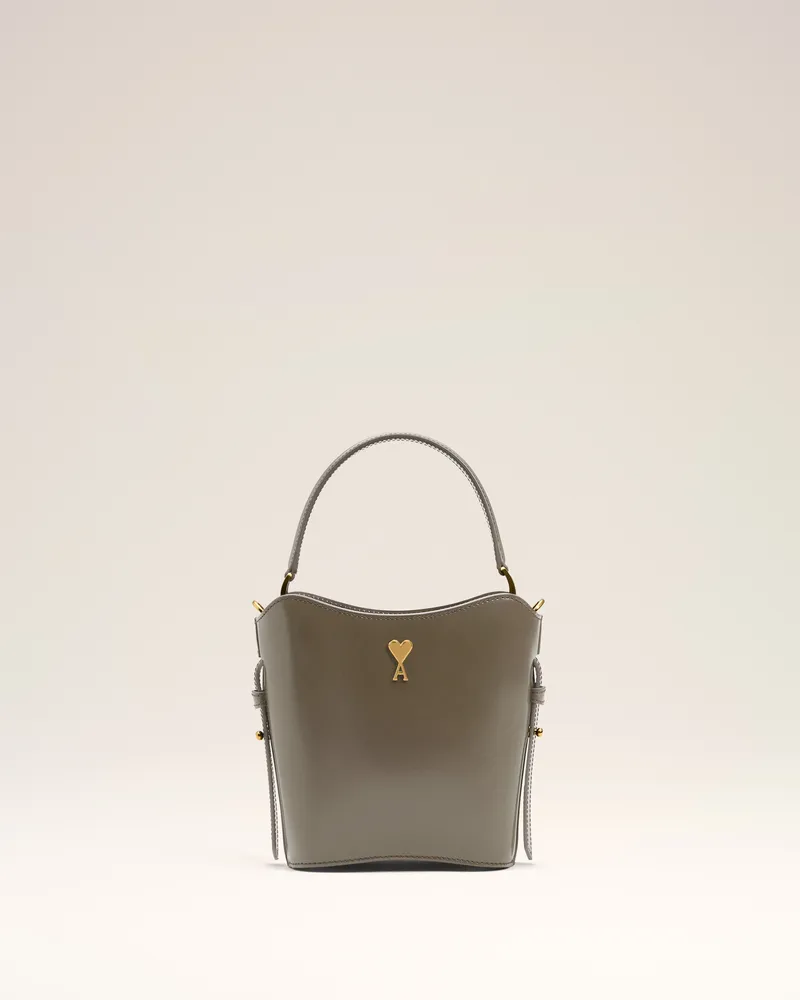 AMI Paris Mini Paris Paris Bucket Bag aus grauem glasierten Leder Grau Unisex Carbon