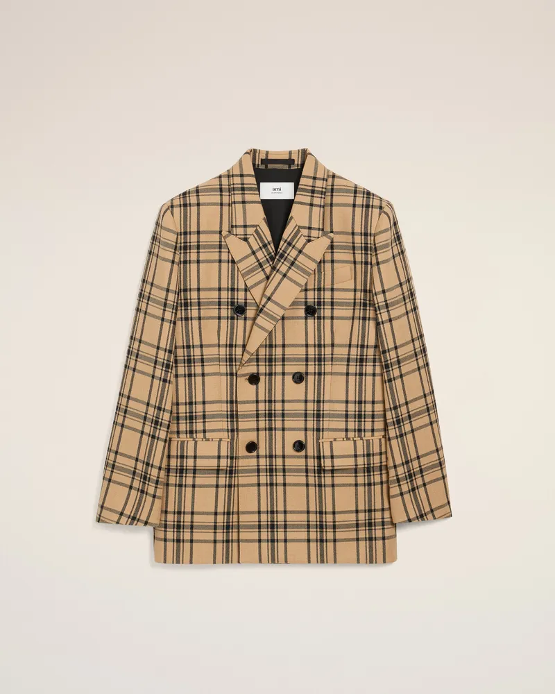 AMI Paris Lockerer zweireihiger Blazer aus karierter brauner Wolle Braun für Damen Camel