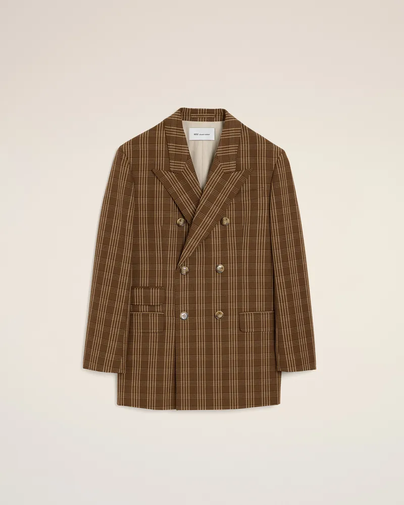 AMI Paris Doppelreihiger Blazer aus brauner kariertem Wolle Braun - Größe für Damen Schokobraun