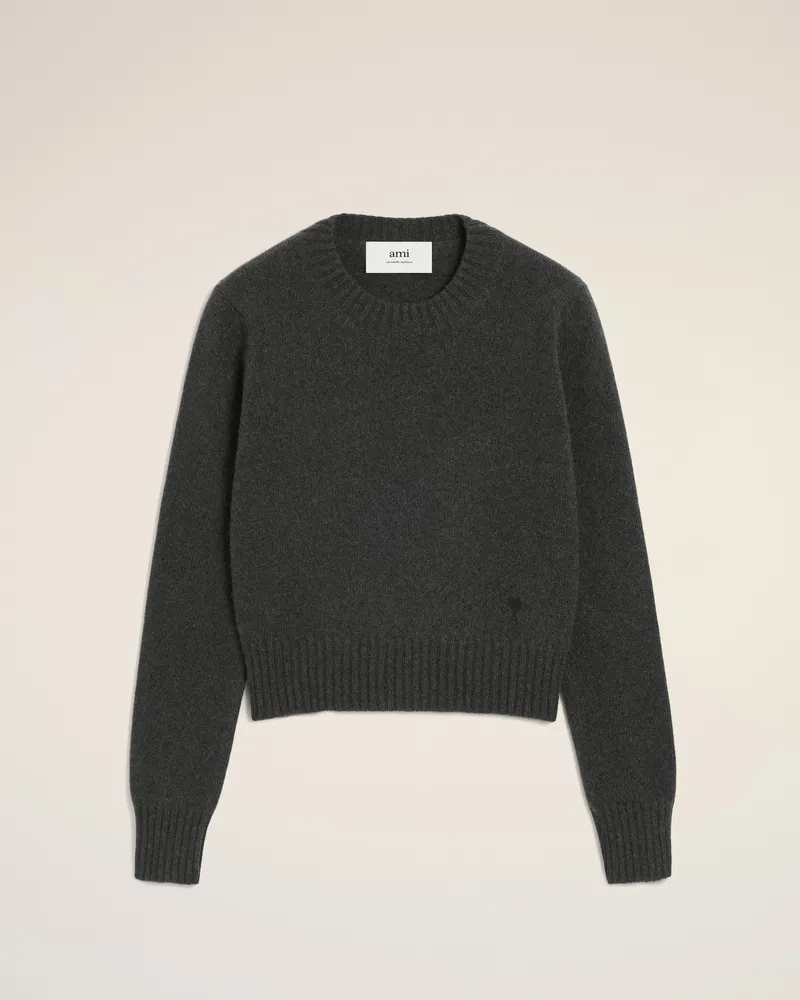 AMI Paris Ami De Coeur Pullover mit Rundhalsausschnitt aus schwarzem Kaschmir Grau für Damen Anthrazit