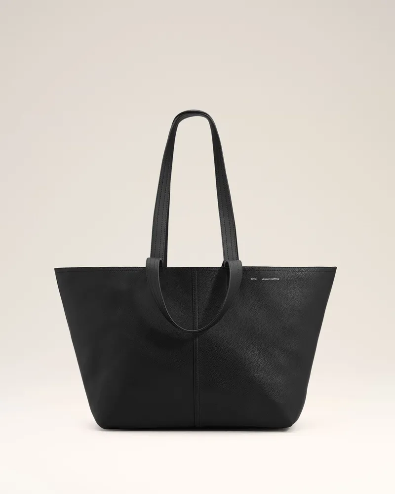 AMI Paris Schwarze Midi Tote Bag aus Leder Schwarz Unisex Schwarz