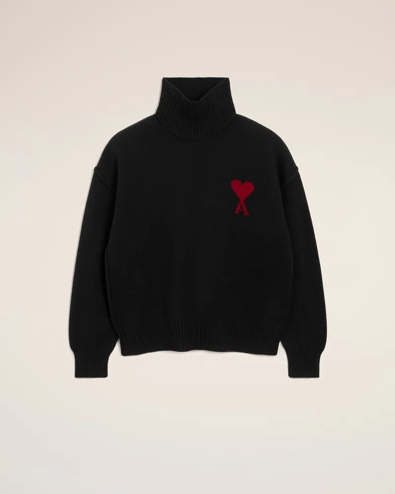 AMI Paris Ami De Coeur Pullover mit hohem Stehkragen aus Wolle in Schwarz Schwarz Unisex Schwarz