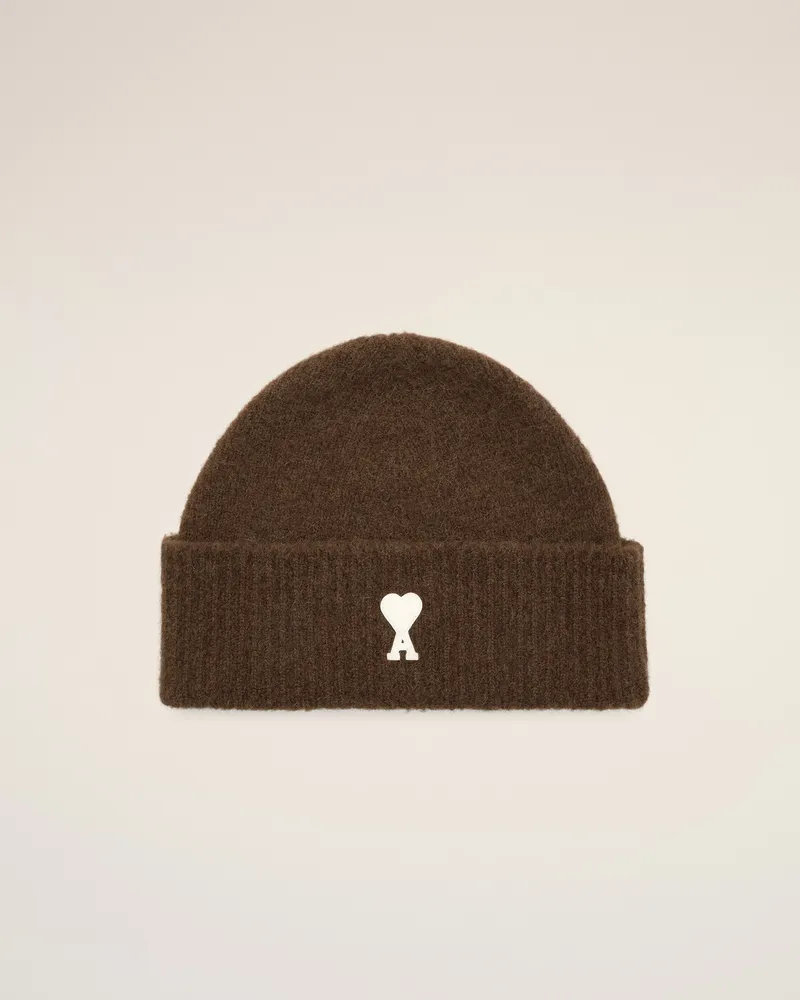 AMI Paris Ami de Coeur Beanie aus braunem Alpaka Braun - Größe Unisex Schokoladenbraun