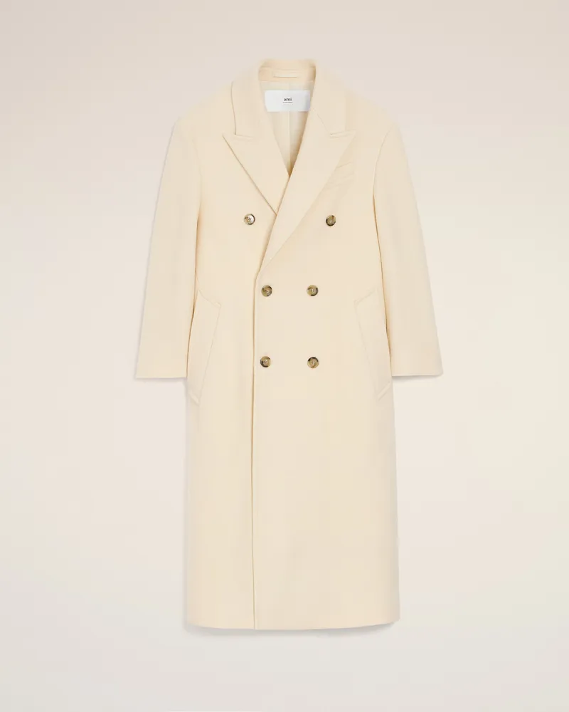 AMI Paris Zweireihiger langer Mantel aus weißer Wolle Weiß für Herren Ivory