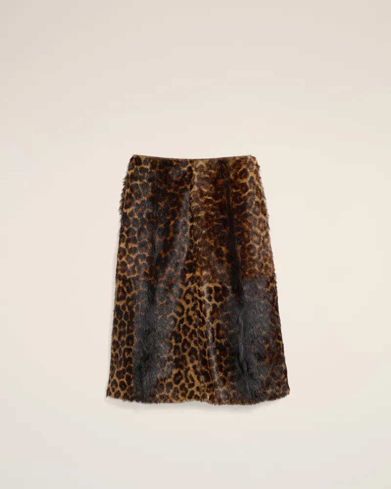 AMI Paris Midi-Rock aus Ziegenleder mit Leopardenmuster Braun - Größe für Damen Schokoladenbraun