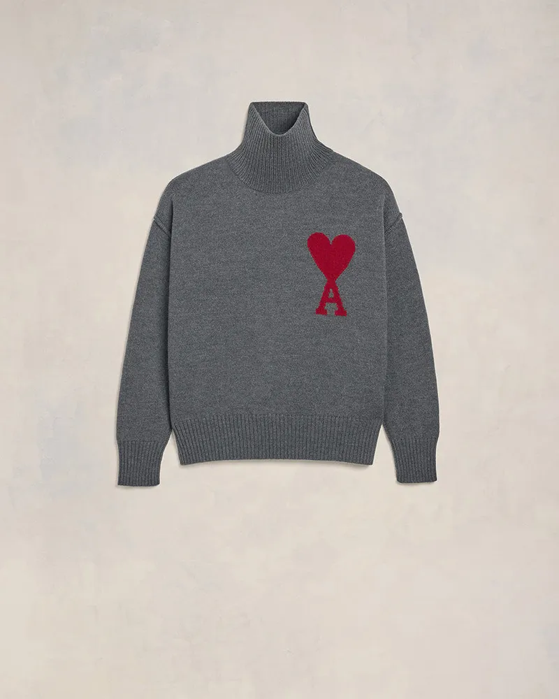 AMI Paris Ami de Coeur Pullover aus grauer Wolle Grau Unisex Heather