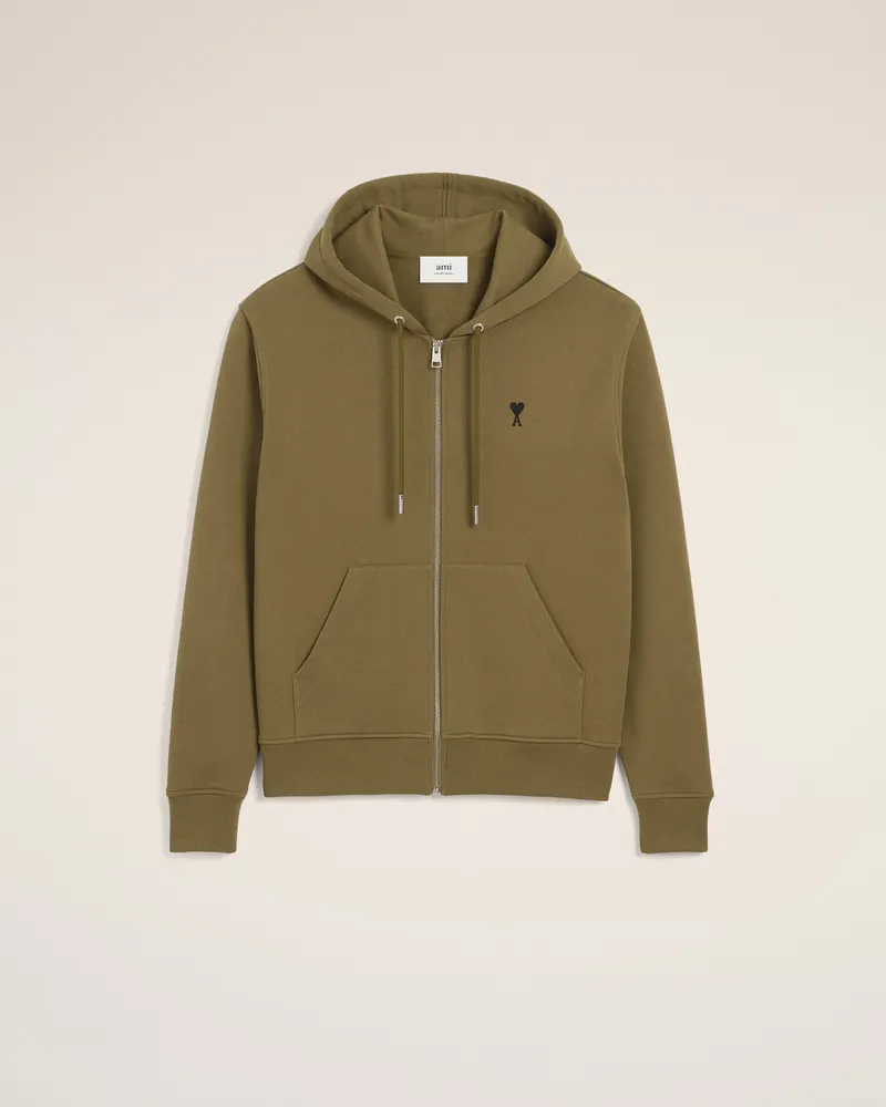 AMI Paris Ami De Coeur Kapuzenpullover aus grüner Baumwolle mit Reißverschluss Grün für Herren Bronze
