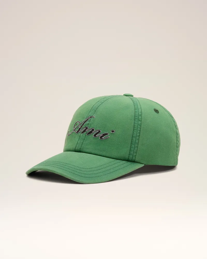 AMI Paris Grüne Baumwoll-Cap mit Ami Paris Stickerei Grün Unisex Flaschengrün