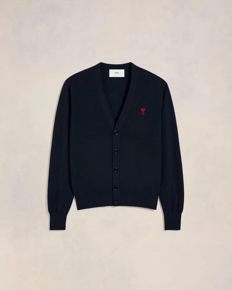 AMI Paris Cardigan mit Ami de Coeur Stickerei Blau für Herren Nachtblau