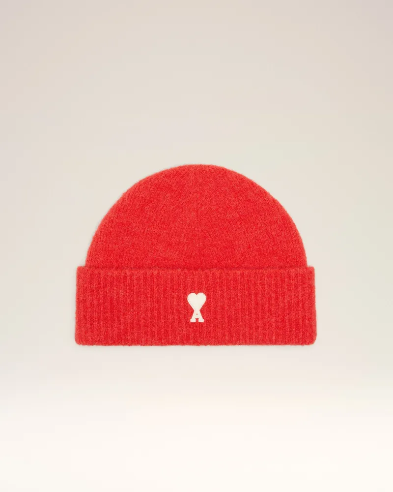 AMI Paris Ami De Coeur Mütze aus roter Alpakawolle Rot Unisex Red