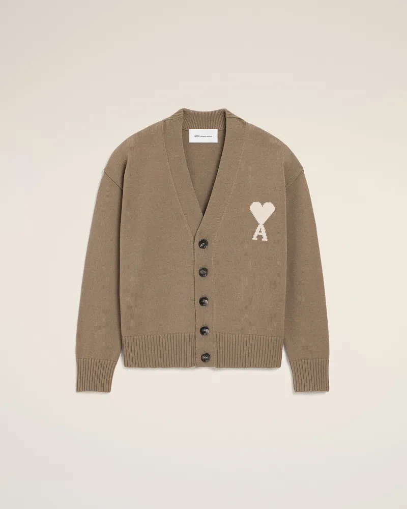 AMI Paris Beigefarbene Ami De Coeur Cardigan aus Wolle Beige Unisex Beige