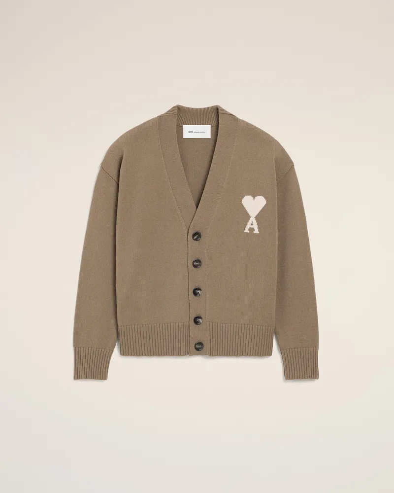 AMI Paris Beigefarbene Ami De Coeur Cardigan aus Wolle Beige Unisex Beige