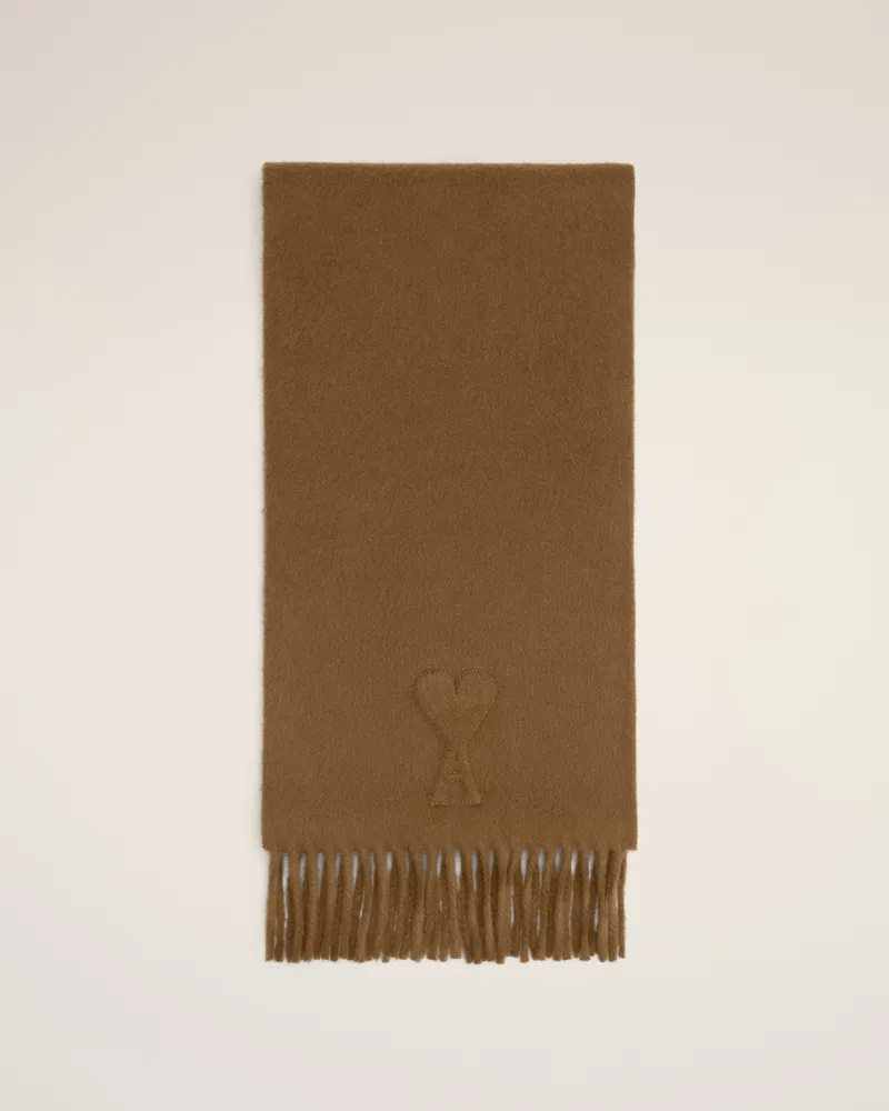 AMI Paris Geprägter Ami De Coeur Schal aus brauner Wolle Braun Unisex Hazelnut