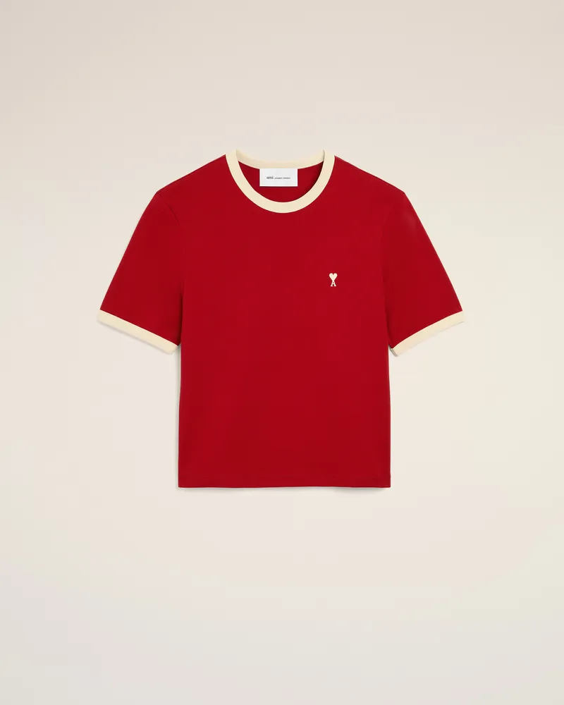 AMI Paris Ami de Coeur T-Shirt aus kontrastiertem roten Baumwollstoff Rot - Größe für Herren Rubinrot