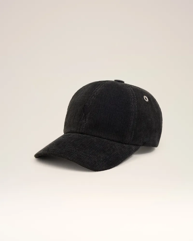 AMI Paris Ami De Coeur Kappe aus schwarzem Baumwollcord Grau Unisex Anthrazit