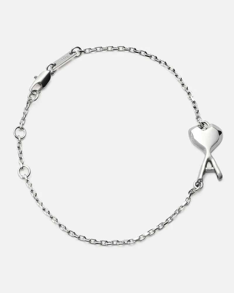AMI Paris Ami de Coeur Armreif aus silberfarbenem Messing mit Hammerschlag Grau Unisex Silber