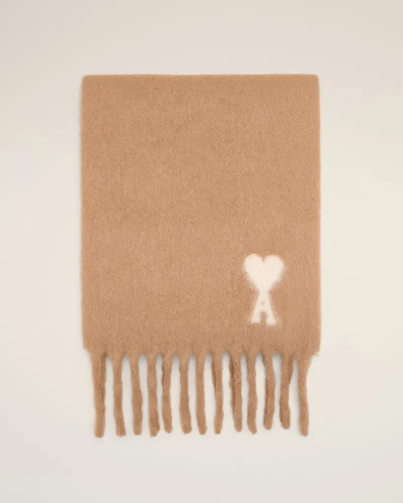 AMI Paris Ami De Coeur Schal aus brauner Alpakawolle Braun Unisex Camel