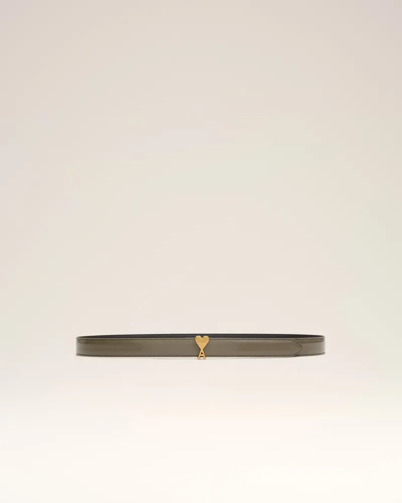 AMI Paris 25 mm Gürtel aus glasiertem Leder in Braun mit Ami De Coeur Schnalle Grau Unisex Carbon