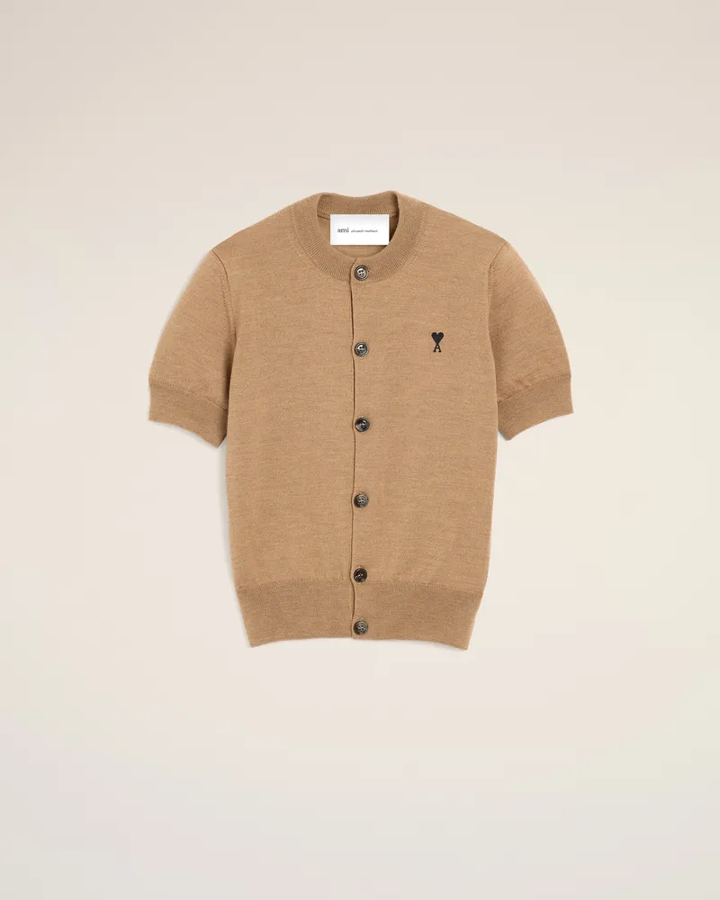 AMI Paris Ami de Coeur Kurzarm-Cardigan aus brauner Wolle Rot - Größe für Damen Camel