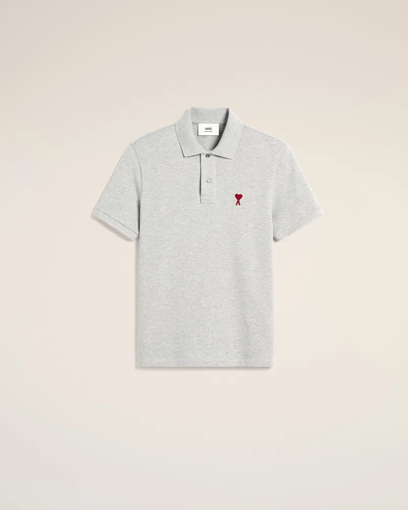 AMI Paris Graues Ami de Coeur Polohemd aus Baumwolle Grau Unisex Heather