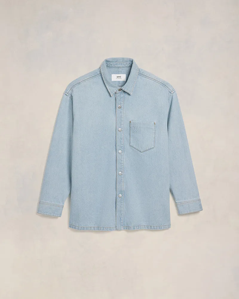 AMI Paris Oversized Ami de Coeur Overshirt Blau Bleached