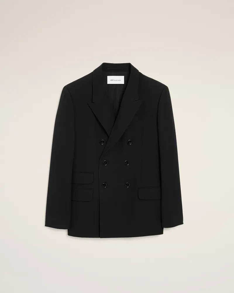 AMI Paris Gerade geschnittener Blazer aus schwarzer Wolle mit doppelter Knopfleiste Schwarz - Größe für Herren Schwarz