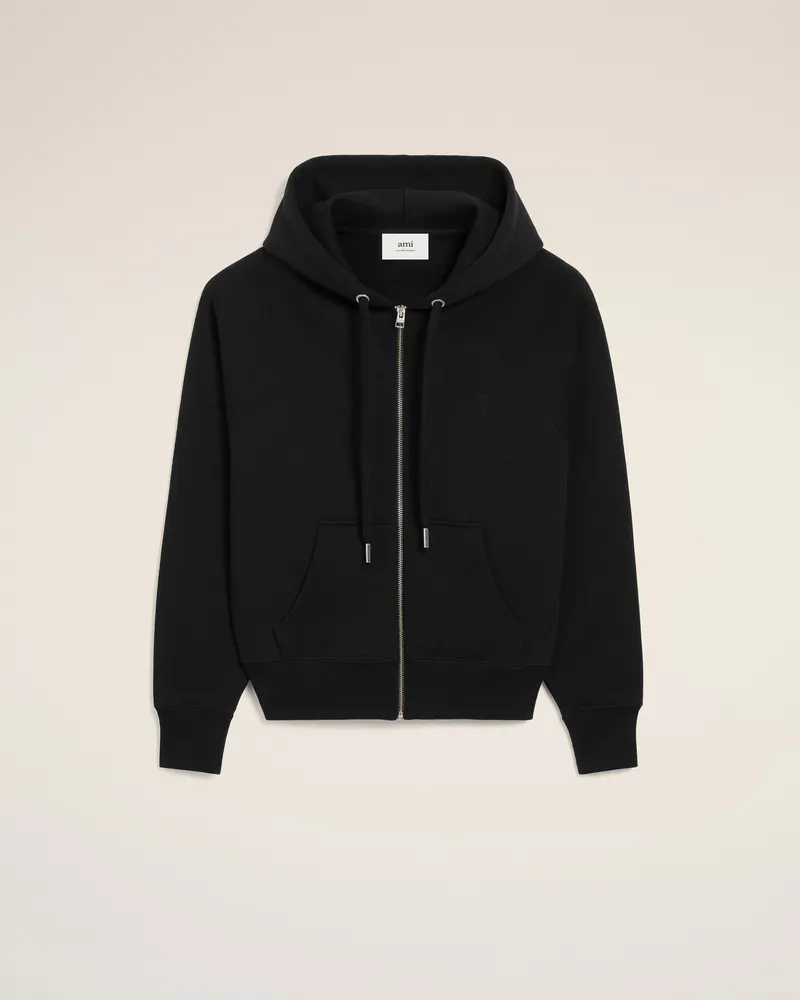 AMI Paris Ami De Coeur Kapuzenpullover aus schwarzer Baumwolle mit Reißverschluss  Schwarz Unisex Schwarz