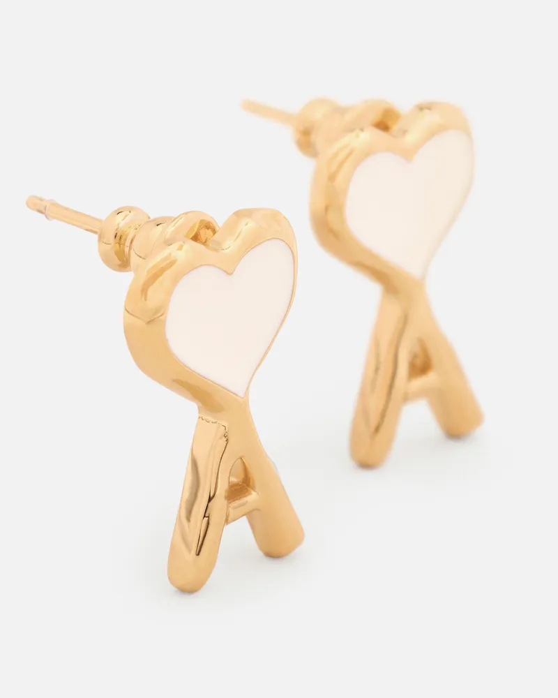 AMI Paris Ami de Coeur Ohrringe aus goldfarbenem, gehämmertem Messing mit Weiß Mehrfarbig Unisex Gold