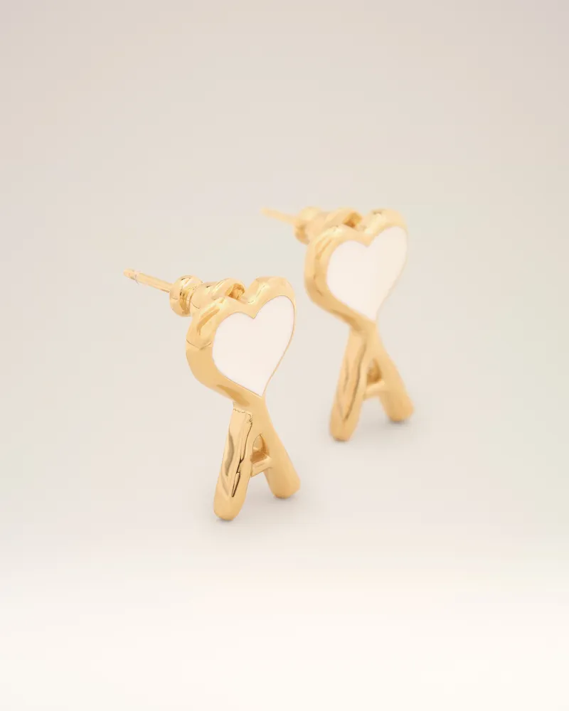 AMI Paris Ami de Coeur Ohrringe aus goldfarbenem, gehämmertem Messing mit Weiß Mehrfarbig Unisex Gold