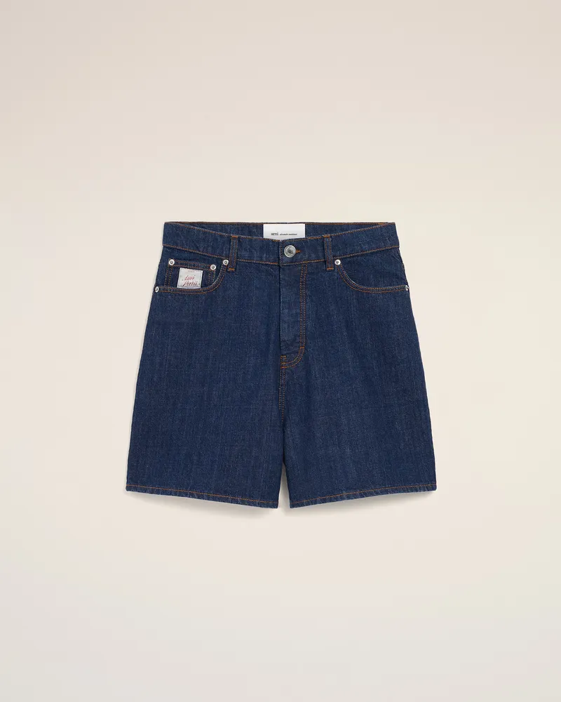 AMI Paris Blaue Baumwollshorts mit Ami Paris Heritage Label Blau für Herren Indigo