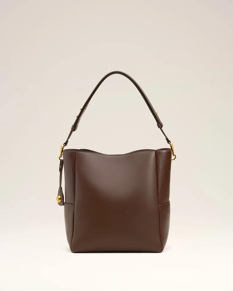 AMI Paris Carrousel Bucket Bag aus braunem Glattleder Braun Unisex Schokolade