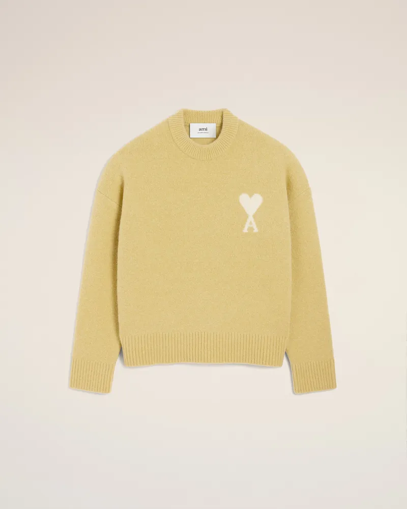 AMI Paris Ami De Coeur Pullover mit Rundhalsausschnitt aus Alpakawolle in Gelb Grün Unisex Lime