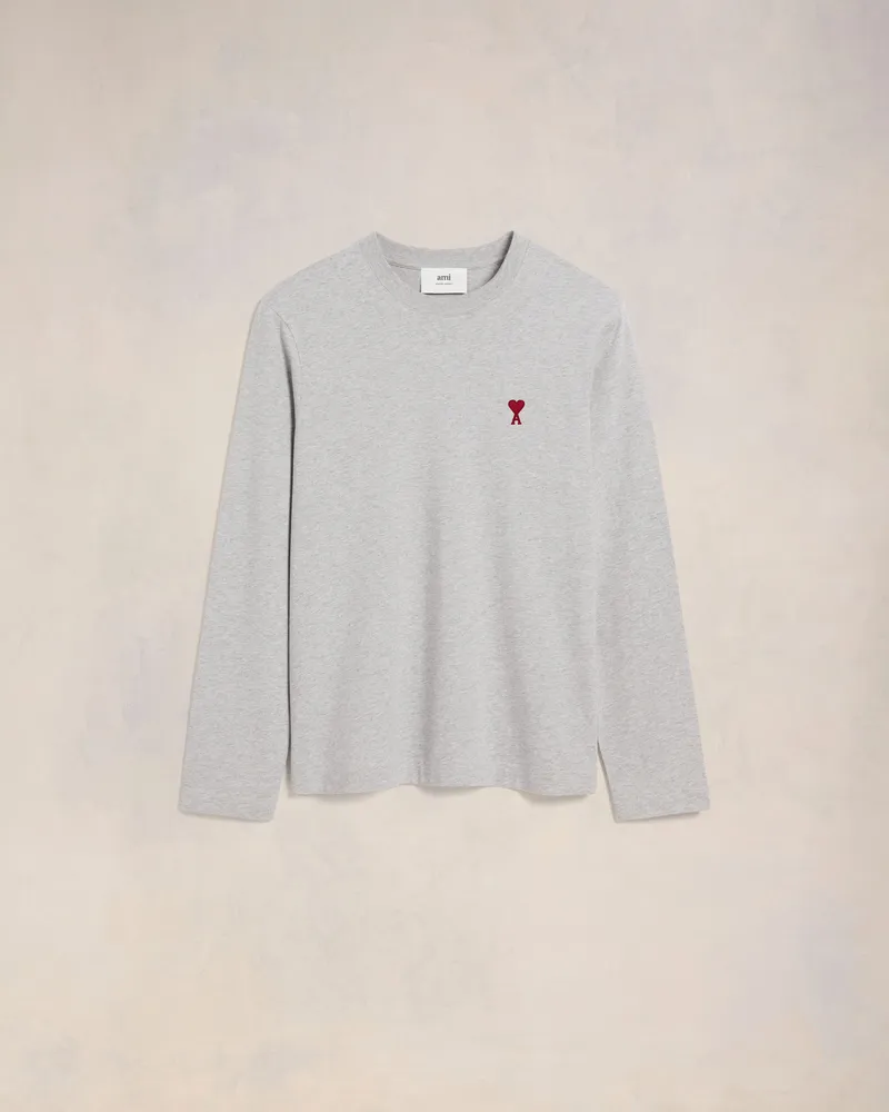 AMI Paris Ami de Coeur Langarm-T-Shirt aus grauer Baumwolle Grau Unisex Heather