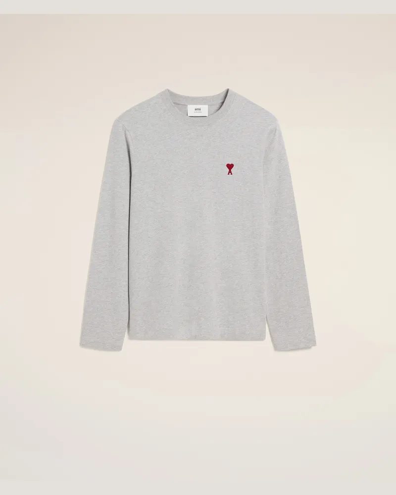 AMI Paris Ami de Coeur Langarm-T-Shirt aus grauer Baumwolle Grau Unisex Heather