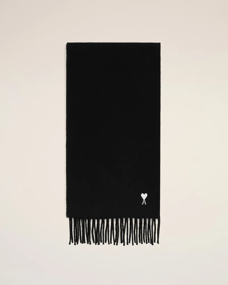 AMI Paris Ami de Coeur Schal aus schwarzer Wolle Schwarz - Größe Unisex Schwarz
