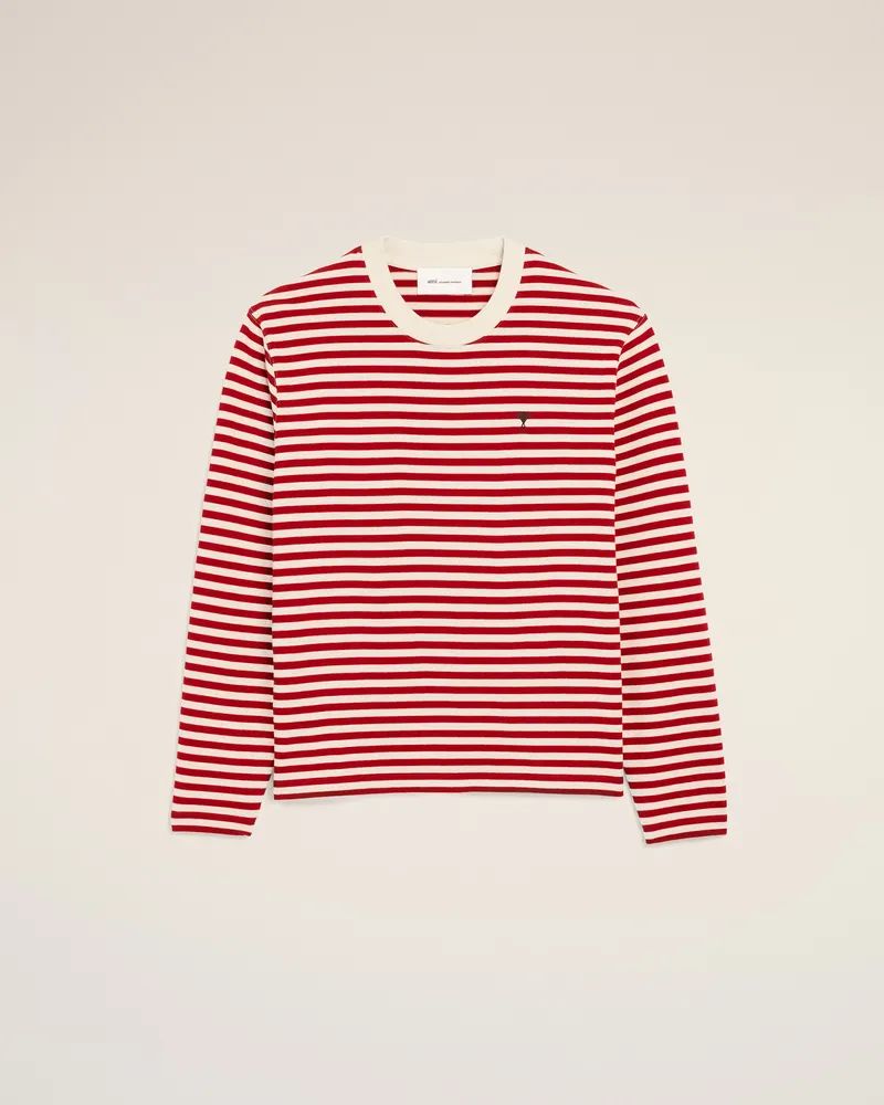 AMI Paris Ami de Coeur T-Shirt aus rotem und weißem Baumwolljersey im Marinière-Stil Rot - Größe Unisex Rubinrot