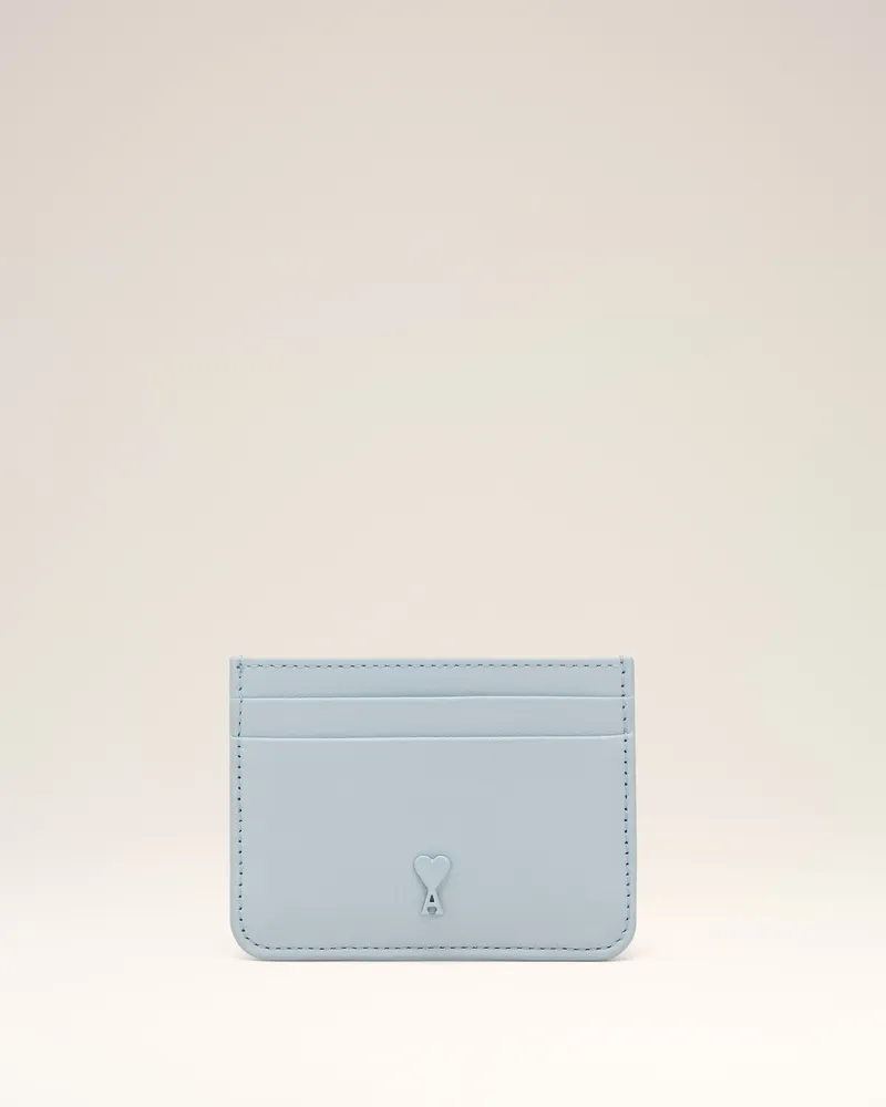 AMI Paris Ami De Coeur Kartenetui aus blauem Glattleder Blau Unisex Sky