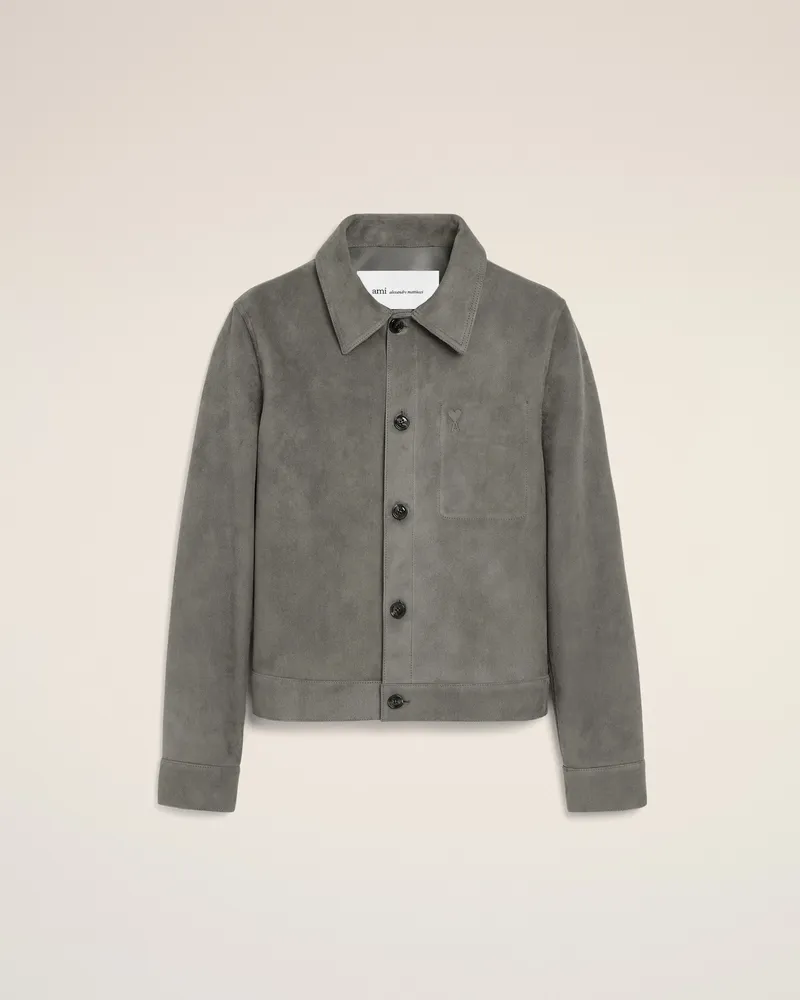 AMI Paris Graue Ami De Coeur Ziegenlederjacke mit Knöpfen Grau für Herren Carbon