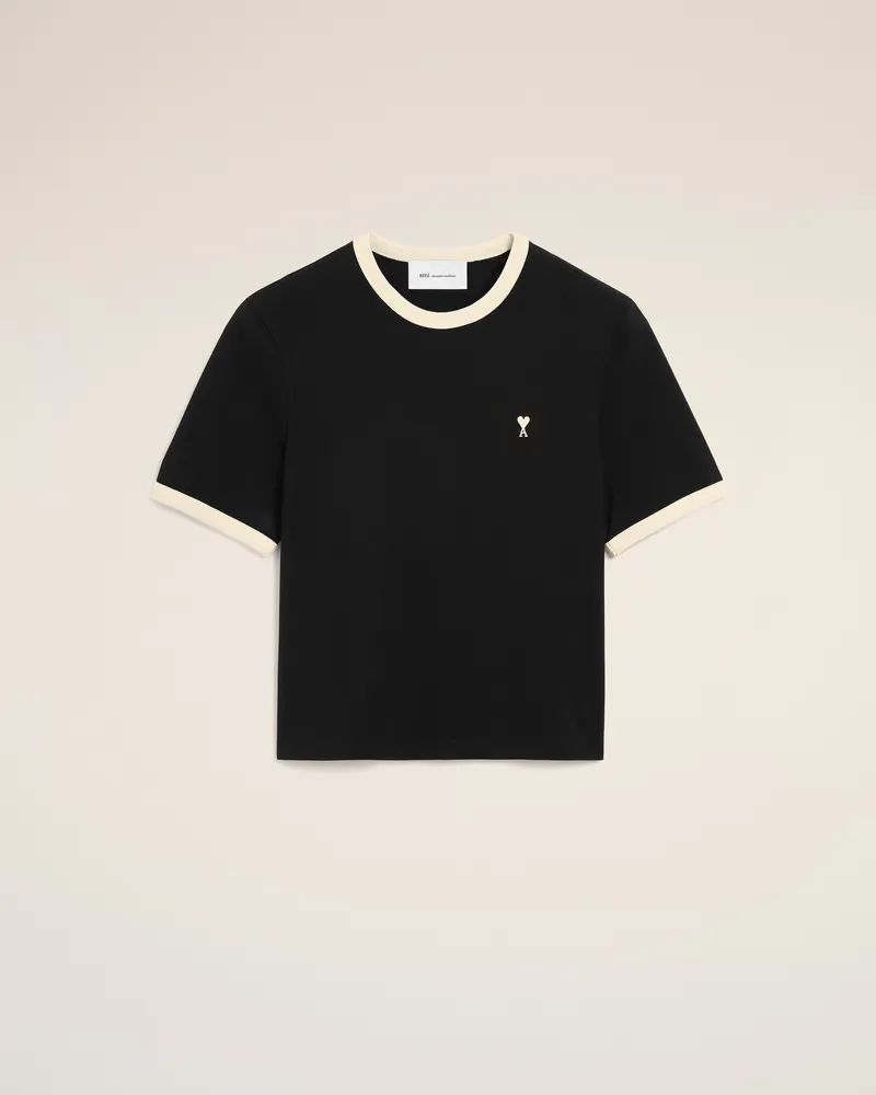AMI Paris Ami de Coeur T-Shirt aus schwarzer Baumwolle mit Kontrastdetails Schwarz - Größe für Herren Schwarz