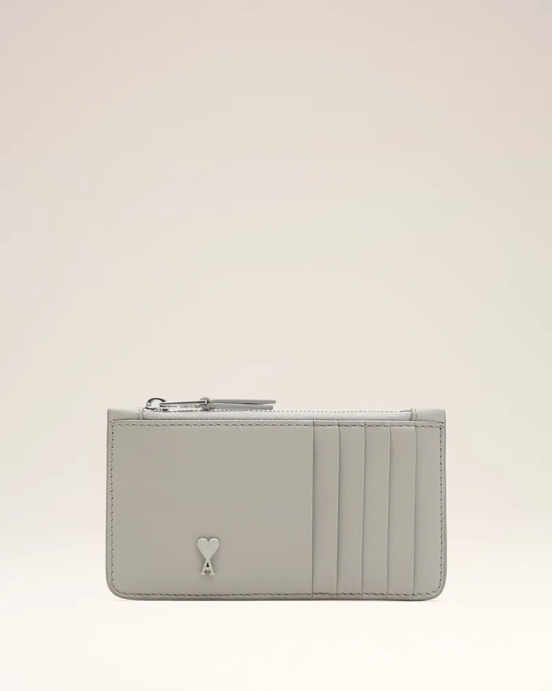 AMI Paris Graues Rindsleder Ami De Coeur Kartenetui mit Reißverschluss Grau Unisex Grau