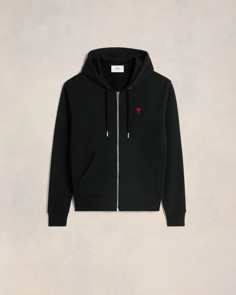 AMI Paris Schwarzer Ami de Coeur Hoodie aus Bio-Baumwolle mit Reißverschluss Schwarz Unisex Schwarz