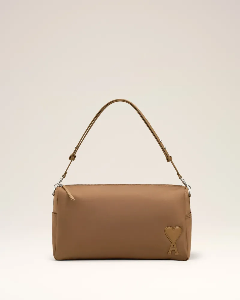 AMI Paris Große Marcel Tasche aus braunem Nyloncanvas Grau Unisex Hazelnut